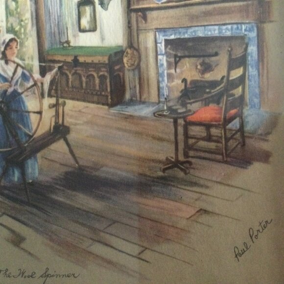 Vintage print "The wool spinner" Paul Parker solid wood frame small wall decor - Picture 3 of 5